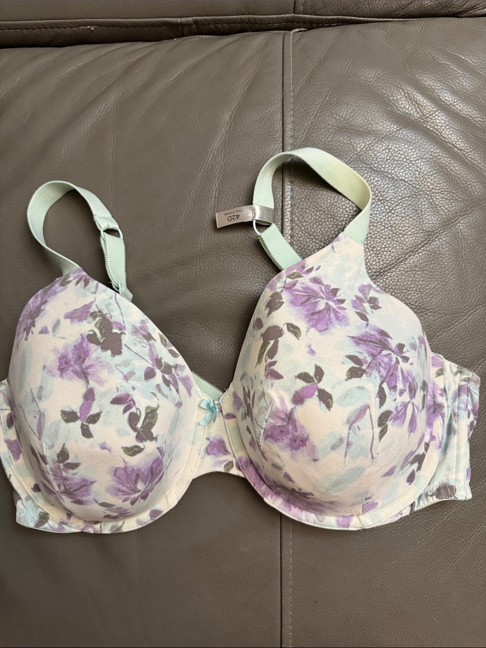 Ambrielle Lavender Floral Full Figure Moulded Underwire Bra with Mint Straps